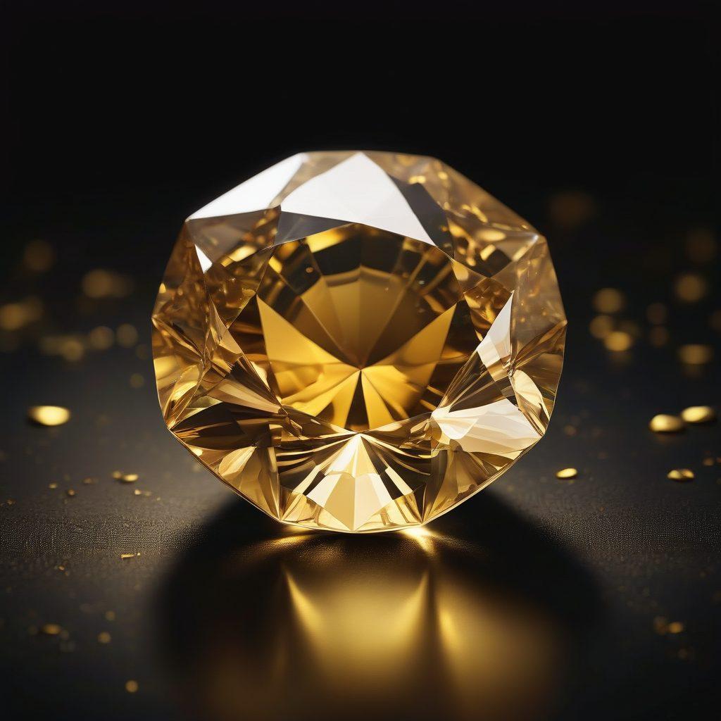 A striking visual featuring a golden gemstone transforming into pure gold, illuminated against a dark, moody background. Add subtle imagery of evolving adult content, like classic film reels transitioning into modern digital screens, subtly integrated around the gemstone. Soft rays of light highlight the transformation, symbolizing evolution and change. Overall, the composition should evoke a sense of richness and depth, portraying the journey from gems to gold. super-realistic. dark background. vibrant gold tones.